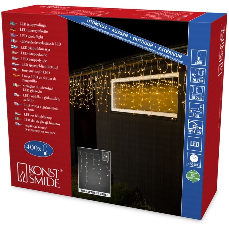 foto del prodotto konstsmide led nevischio, 400 diodi a luce calda, 24 v trasformatore esterno, cavo trasparente bianchi globes ampolle 3673 103