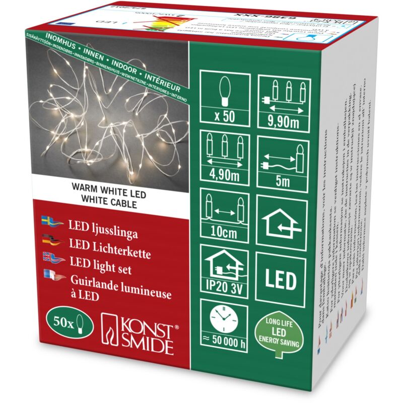 foto del prodotto konstsmide luci di natale per interni filo nudo led catena luminosa a perno uso interno ip20 50 diodi bianchi caldi trasformatore per interni