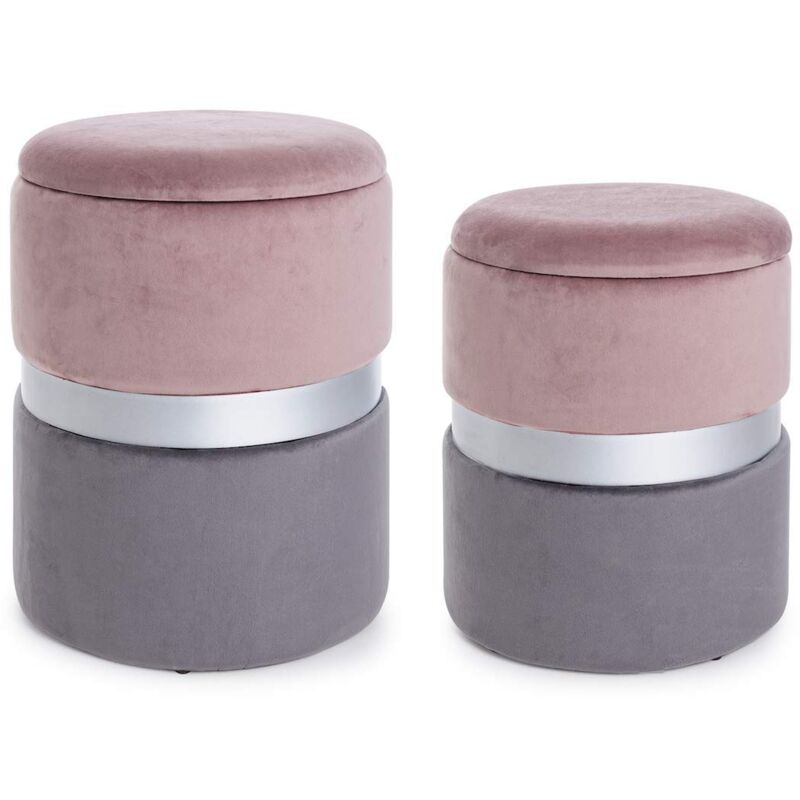 foto del prodotto konte.design set di 2 pouf contenitore polina in velluto rosa grigio