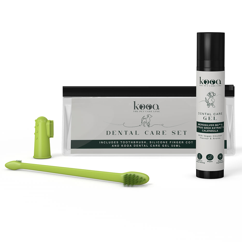foto del prodotto kooa set per l igiene dentale del cane set 50 ml dentifricio spazzolino ditale in silicone