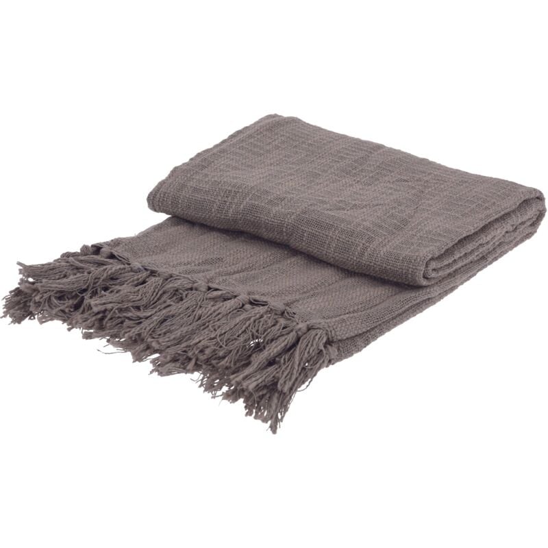 foto del prodotto koopman coperta decorativa leggera morbida con frange in cotone per letto e divano 170 cm bianco