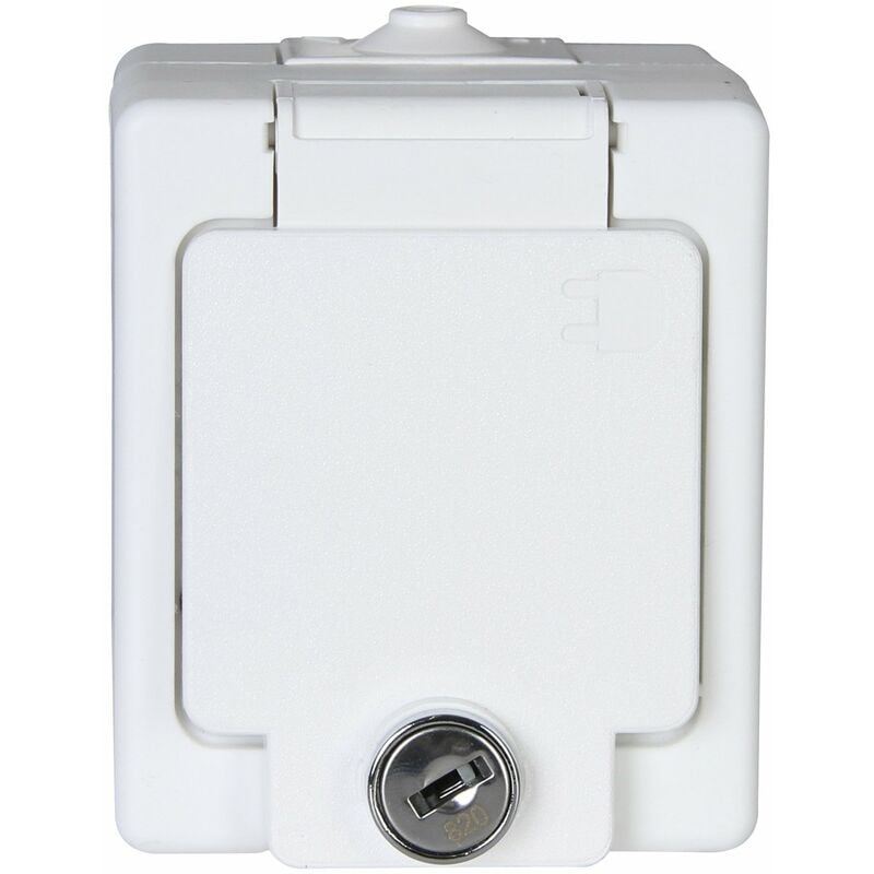 foto del prodotto kopp 105602008 spina presa da parete ambienti 1 vano con coperchio a cerniera e lucchetto, ip 44, standard