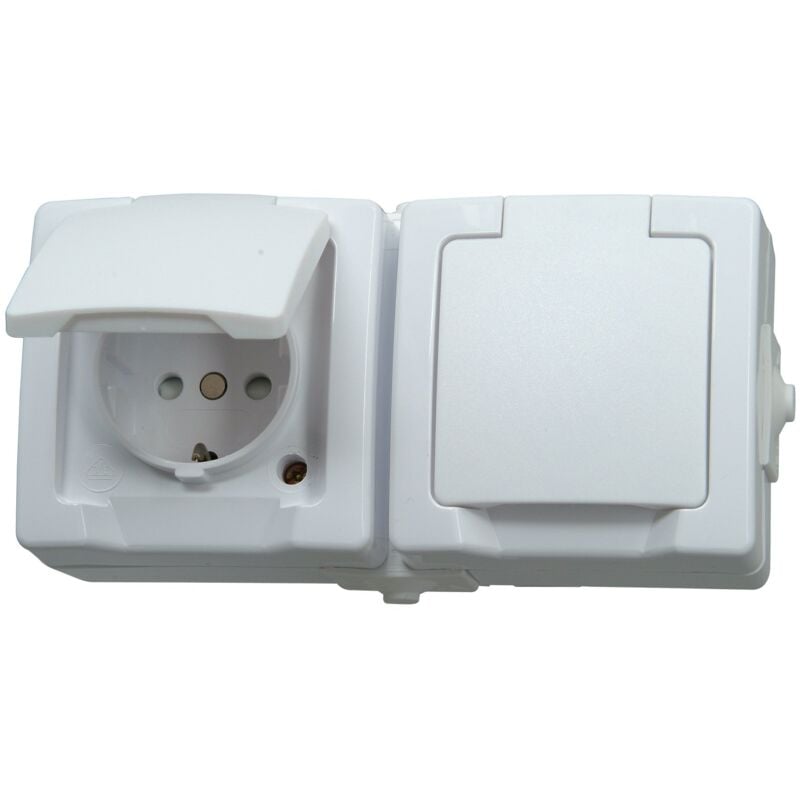 foto del prodotto kopp 137002003 presa di alimentazione resistente all acqua con messa a terra, 2 uscite, copertura e protezione contro scosse elettriche