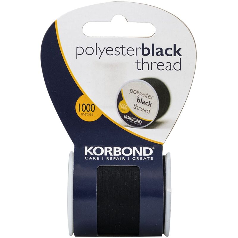 foto del prodotto korbond filo poliestere nero 1000 m filo rivestito 1000 m filo universale forte ideale per cucire a mano, cucire a macchina, per impunture,