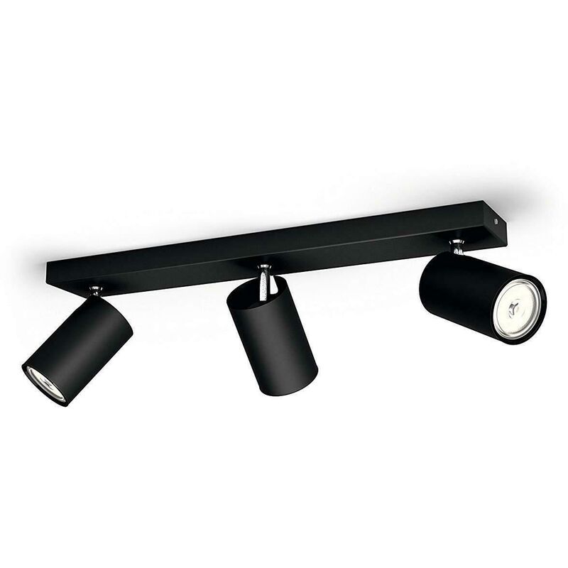 foto del prodotto kosipo faretto 3 luci nero in metallo attacco gu10 living philips