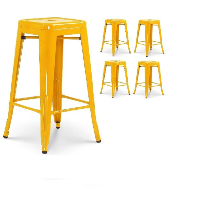 foto del prodotto kosmi set di 4 sgabelli da bar in stile industriale giallo lucido altezza 66 cm