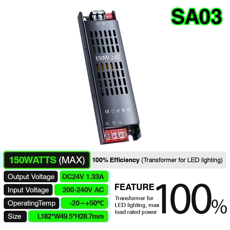 foto del prodotto kosoom led alimentatore 150w pf0.5 garanzia 3anni ip20 24v l194.5xw58.6xh28.6mm