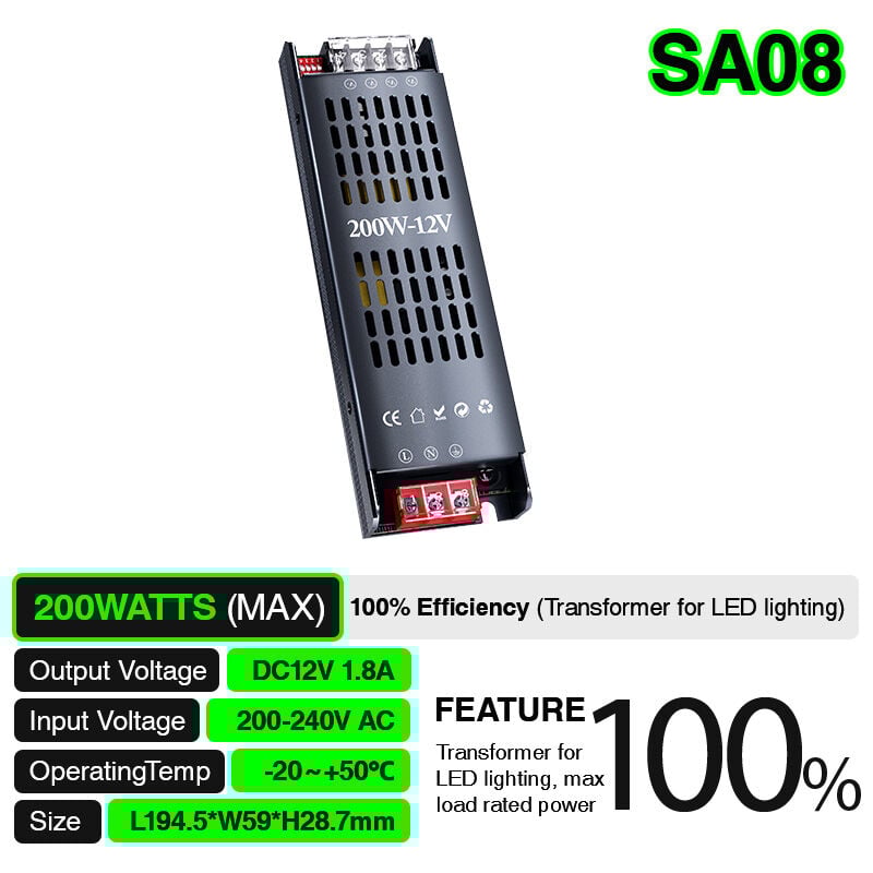 foto del prodotto kosoom led alimentatore 200w pf0.5 garanzia 3anni ip20 12v l207xw58.6xh28.6mm