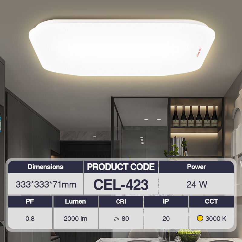 foto del prodotto kosoom plafoniera led 24w 3000k bianco ip20 2000lm cri 80 ugr 27 pf0.8 garanzia 3anni 333mmx333mmxh71mm