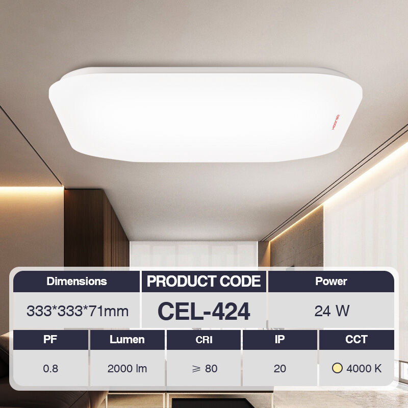 foto del prodotto kosoom plafoniera led 24w 4000k bianco ip20 2000lm cri 80 ugr 27 pf0.8 garanzia 3anni 333mmx333mmxh71mm