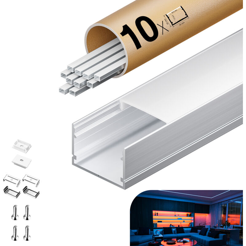 foto del prodotto kosoom profilo in alluminio per strisce led,coperchio opaco,adatto per dimensioni della banda massima 12,6 mm,dimensioni del profilo