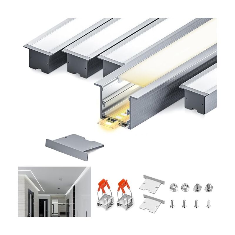 foto del prodotto kosoom profilo in alluminio per strisce led,coperchio opaco,adatto per dimensioni della banda massima 12,6 mm,dimensioni del profilo