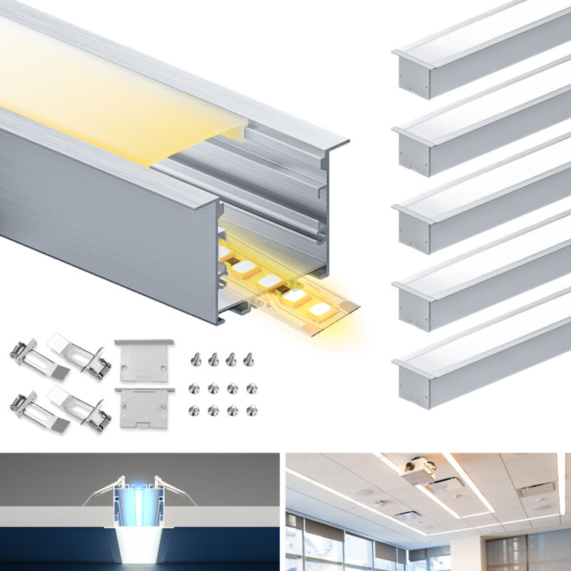 foto del prodotto kosoom profilo in alluminio per strisce led,coperchio opaco,adatto per dimensioni della banda massima 12,6 mm,dimensioni del profilo