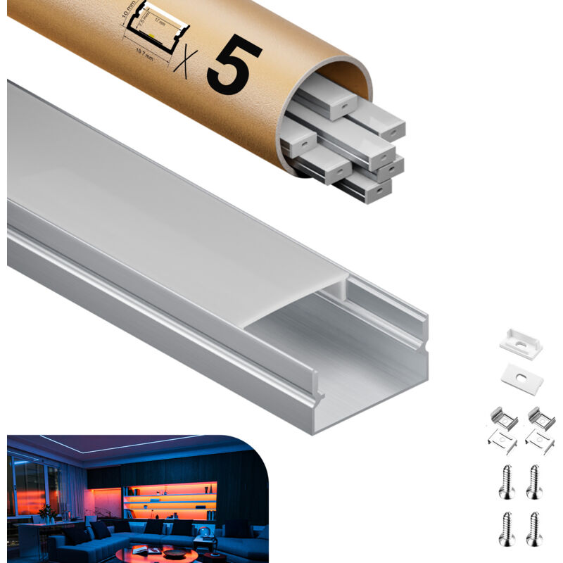 foto del prodotto kosoom profilo in alluminio per strisce led,coperchio opaco,adatto per dimensioni della banda massima 12,6 mm,dimensioni del profilo
