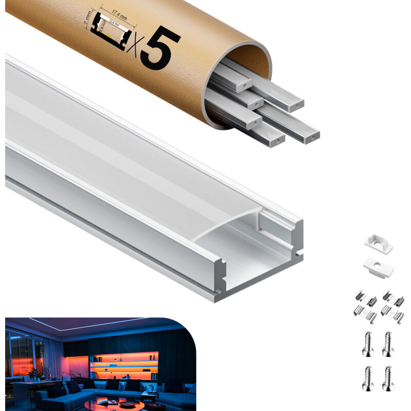 foto del prodotto kosoom profilo in alluminio per strisce led,coperchio opaco,adatto per dimensioni della banda massima 12,6 mm,dimensioni del profilo