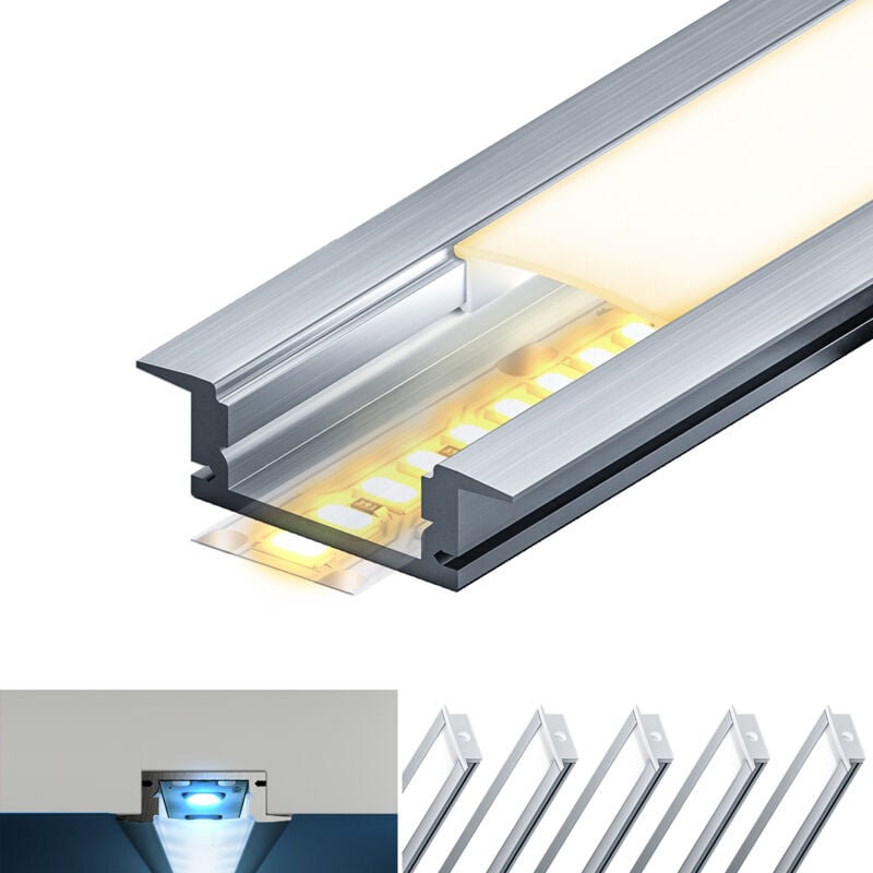 foto del prodotto kosoom profilo in alluminio per strisce led,coperchio opaco,adatto per dimensioni della banda massima 12,6 mm,dimensioni del profilo