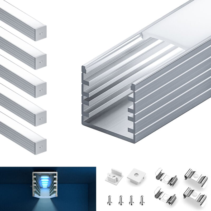 foto del prodotto kosoom profilo in alluminio per strisce led,coperchio opaco,adatto per dimensioni della banda massima 12,6 mm,dimensioni del profilo