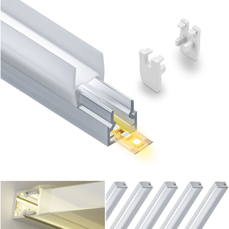 foto del prodotto kosoom profilo in alluminio per strisce led,coperchio opaco,adatto per dimensioni della banda massima 12,6 mm,dimensioni del profilo