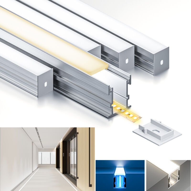 foto del prodotto kosoom profilo in alluminio per strisce led,coperchio opaco,adatto per dimensioni della banda massima 12,6 mm,dimensioni del profilo