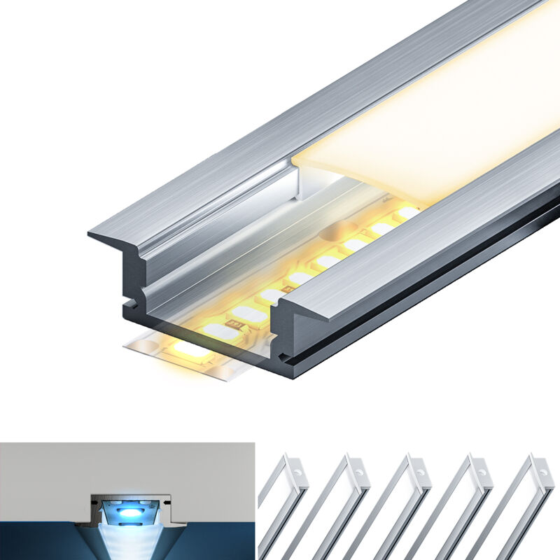 foto del prodotto kosoom profilo in alluminio per strisce led,coperchio opaco,adatto per dimensioni della banda massima 12,6 mm,dimensioni del profilo l2000x17.4x7mm