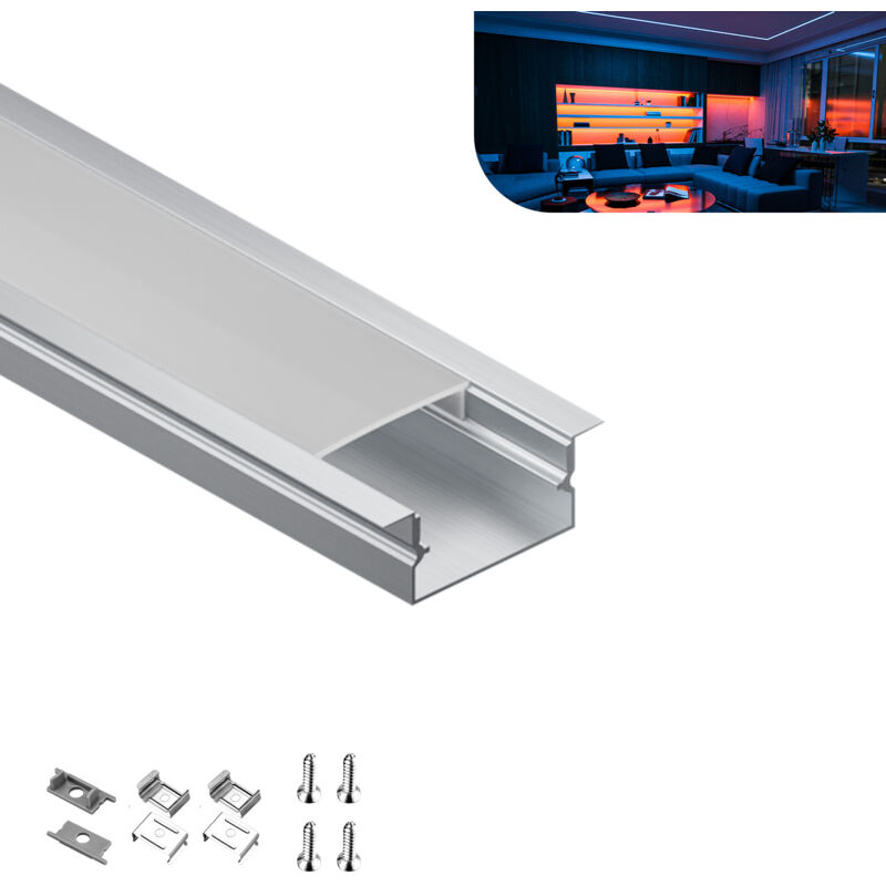foto del prodotto kosoom profilo in alluminio per strisce led,coperchio opaco,adatto per dimensioni della banda massima 12,6 mm,dimensioni del profilo l2000x19.7x10mm