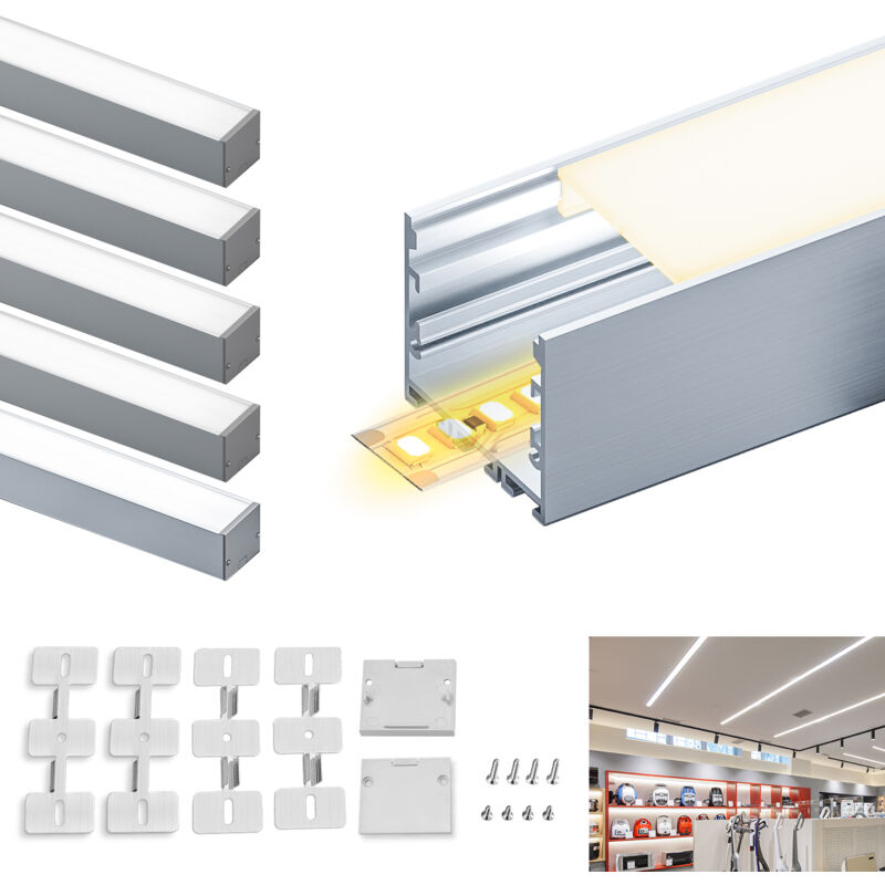 foto del prodotto kosoom profilo in alluminio per strisce led,coperchio opaco,adatto per dimensioni della banda massima 12,6 mm,dimensioni del profilo l2000x40x34.8mm
