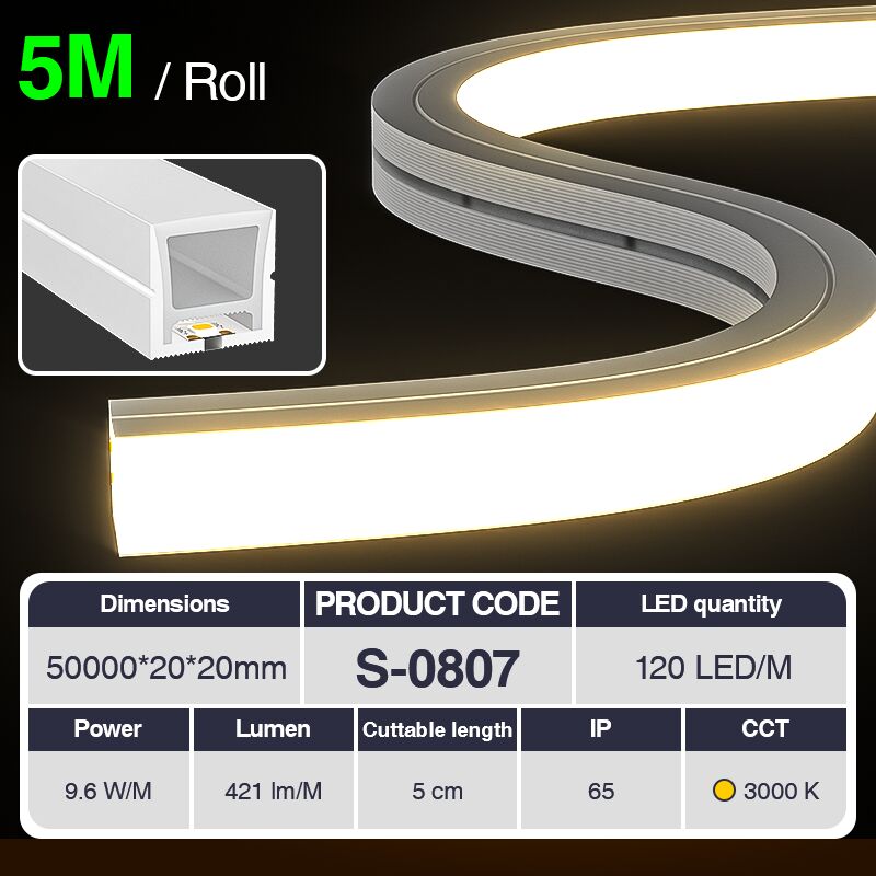 foto del prodotto kosoom striscia led neon flessibile,ip65 dc24v 120leds mt 9.6w m 3000k 421lm m 120 cri 90 garanzia 3anni l50000xw20xh20mm s0807