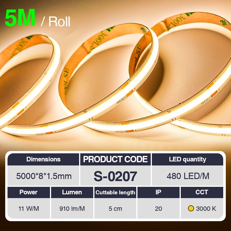 foto del prodotto kosoom striscia led professionale, cri 80 smd 2835, 70 240 led m,5 metri di luce calda 3000 k 6500 k, 24 v dc, striscia led ad alta luminosit con