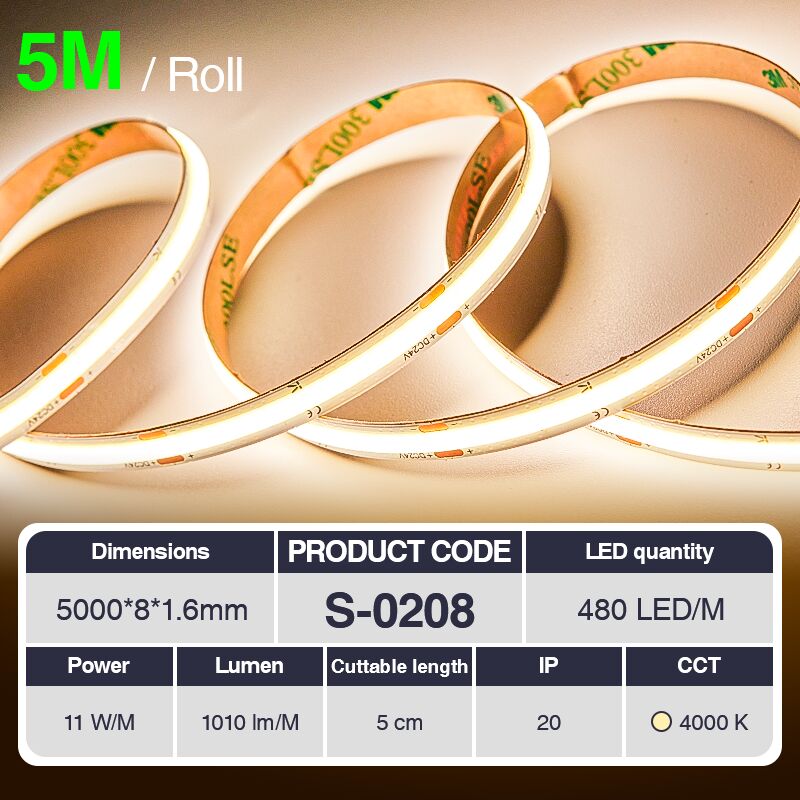 foto del prodotto kosoom striscia led professionale, cri 80 smd 2835, 70 240 led m,5 metri di luce calda 3000 k 6500 k, 24 v dc, striscia led ad alta luminosit con