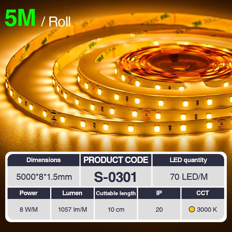 foto del prodotto kosoom striscia led professionale, cri 80 smd 2835, 70 240 led m,5 metri di luce calda 3000 k 6500 k, 24 v dc, striscia led ad alta luminosit con
