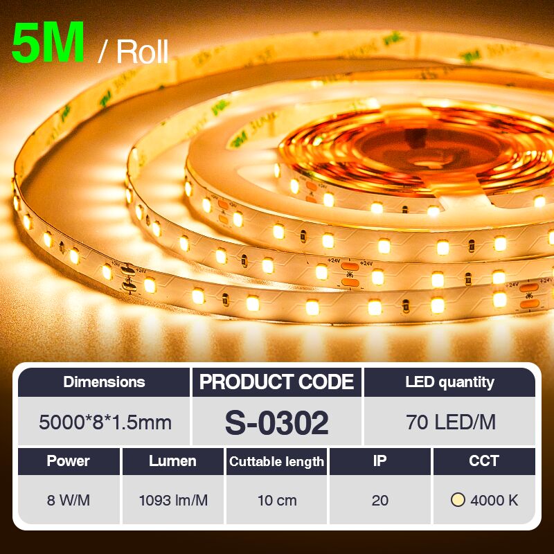 foto del prodotto kosoom striscia led professionale, cri 80 smd 2835, 70 240 led m,5 metri di luce calda 3000 k 6500 k, 24 v dc, striscia led ad alta luminosit con