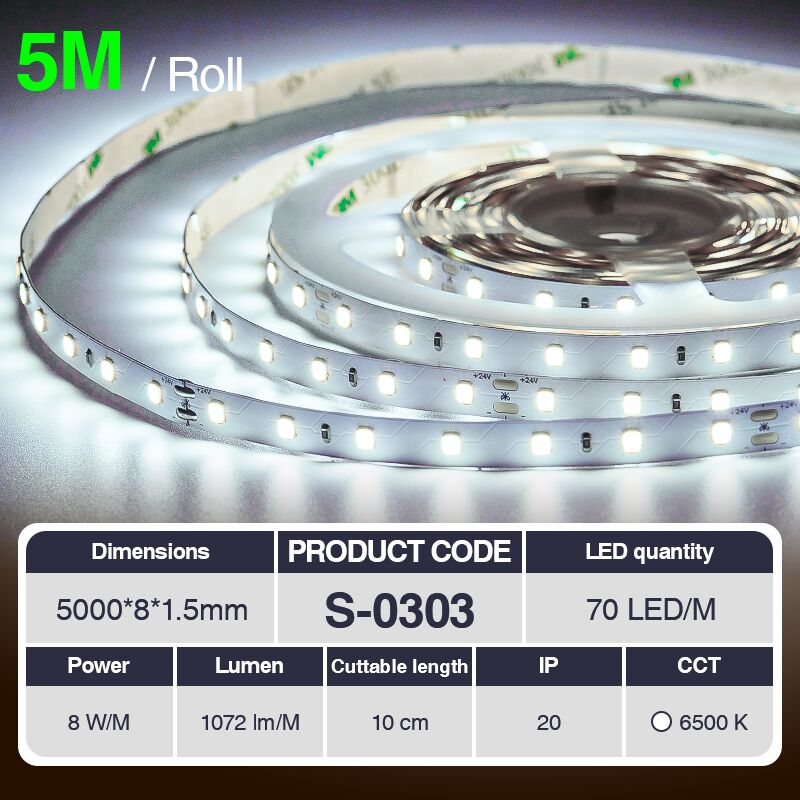 foto del prodotto kosoom striscia led professionale, cri 80 smd 2835, 70 240 led m,5 metri di luce calda 3000 k 6500 k, 24 v dc, striscia led ad alta luminosit con
