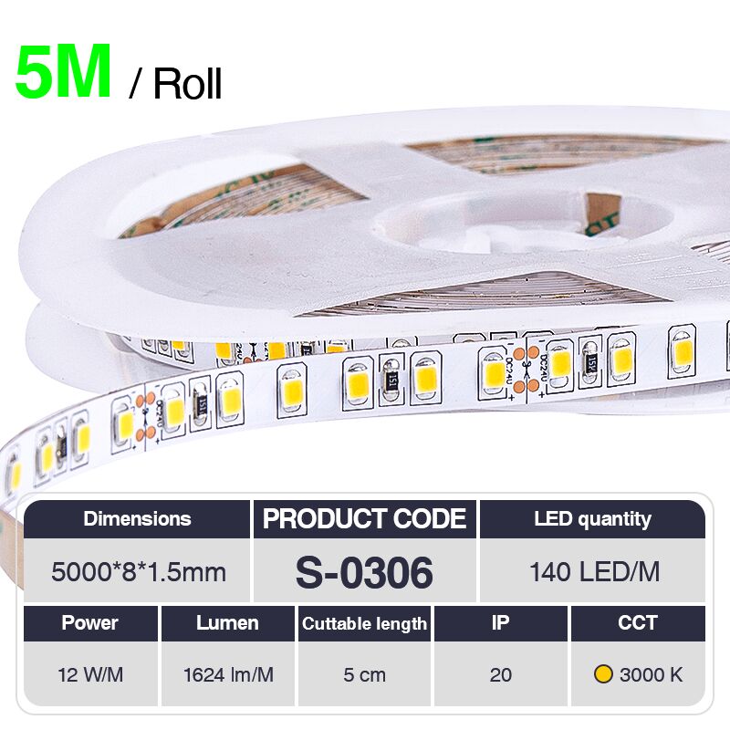 foto del prodotto kosoom striscia led professionale, cri 80 smd 2835, 70 240 led m,5 metri di luce calda 3000 k 6500 k, 24 v dc, striscia led ad alta luminosit con