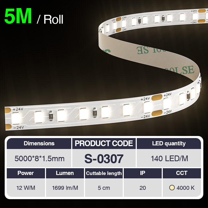 foto del prodotto kosoom striscia led professionale, cri 80 smd 2835, 70 240 led m,5 metri di luce calda 3000 k 6500 k, 24 v dc, striscia led ad alta luminosit con