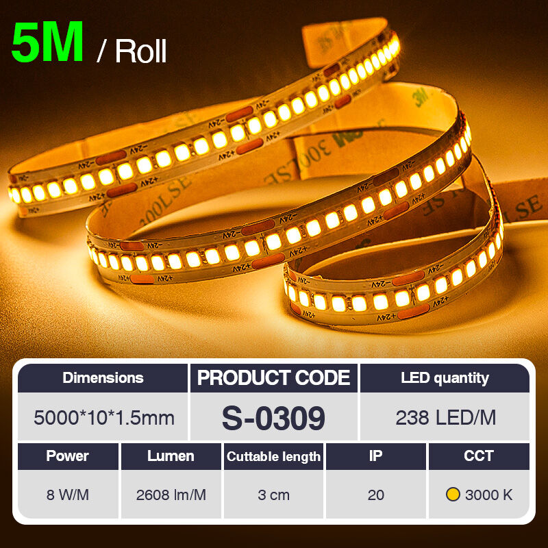 foto del prodotto kosoom striscia led professionale, cri 80 smd 2835, 70 240 led m,5 metri di luce calda 3000 k 6500 k, 24 v dc, striscia led ad alta luminosit con