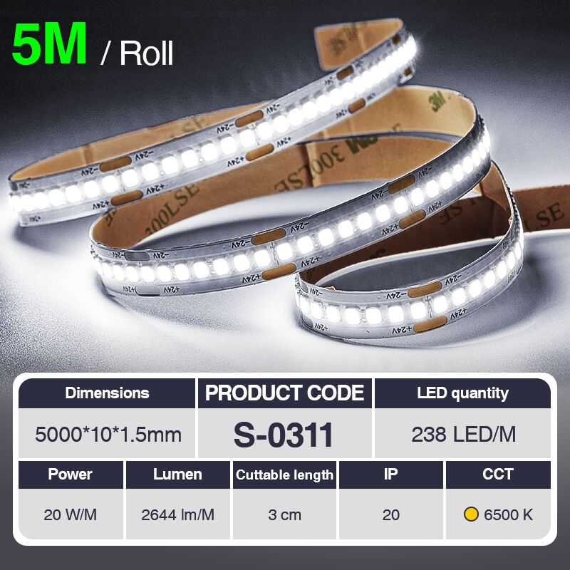 foto del prodotto kosoom striscia led professionale, cri 80 smd 2835, 70 240 led m,5 metri di luce calda 3000 k 6500 k, 24 v dc, striscia led ad alta luminosit con