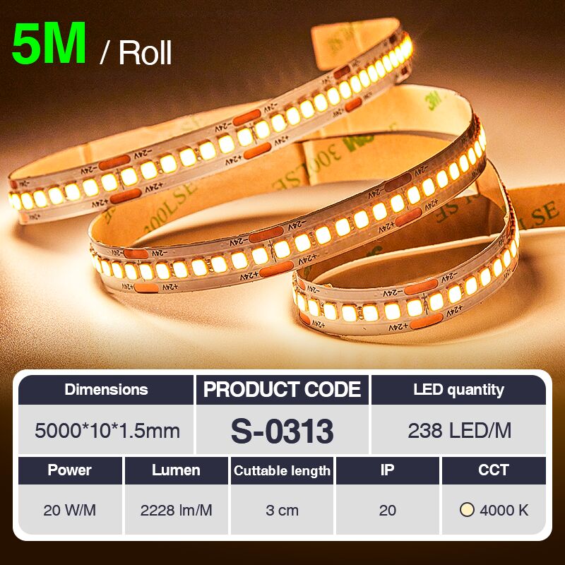 foto del prodotto kosoom striscia led professionale, cri 80 smd 2835, 70 240 led m,5 metri di luce calda 3000 k 6500 k, 24 v dc, striscia led ad alta luminosit con
