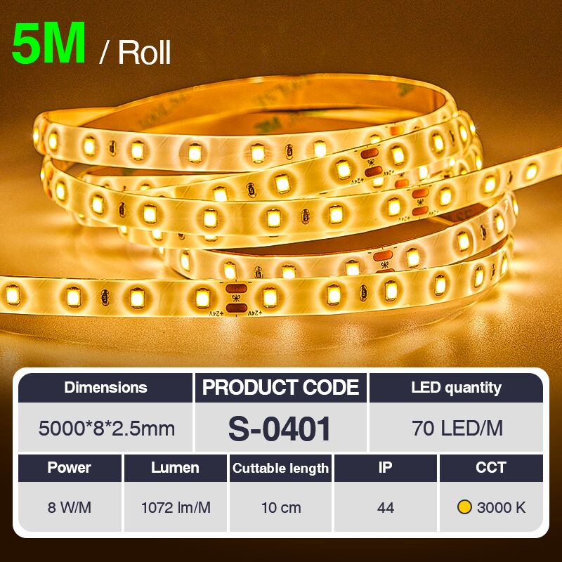 foto del prodotto kosoom striscia led professionale, cri 80 smd 2835, 70 240 led m,5 metri di luce calda 3000 k 6500 k, 24 v dc, striscia led ad alta luminosit con