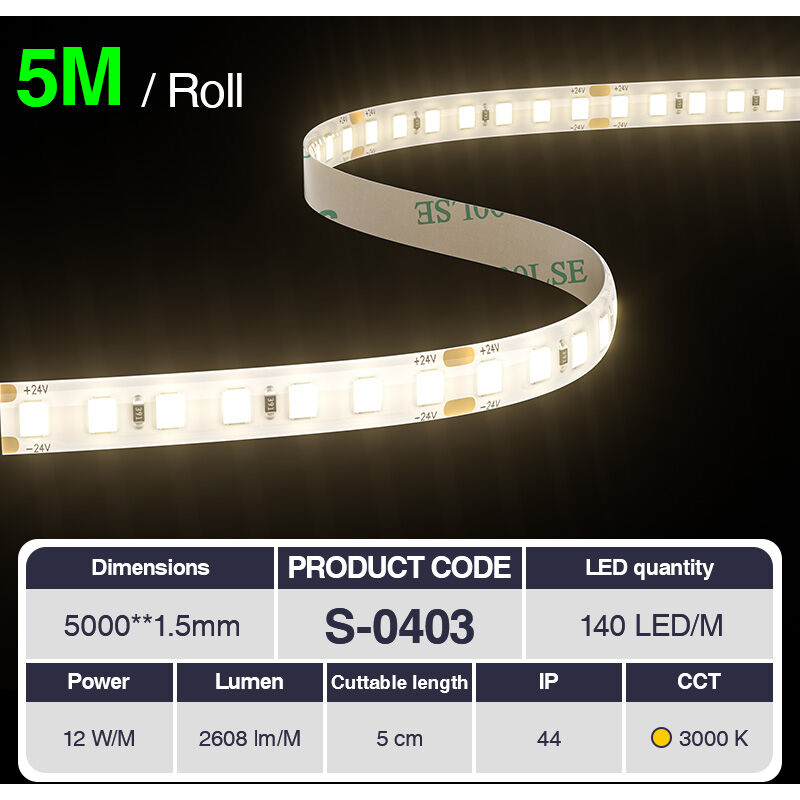 foto del prodotto kosoom striscia led professionale, cri 80 smd 2835, 70 240 led m,5 metri di luce calda 3000 k 6500 k, 24 v dc, striscia led ad alta luminosit con