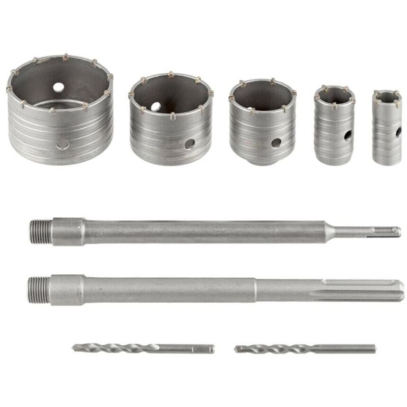 foto del prodotto kovalmax kit 9 frese carotatrici fresa muro 30 40 65 80 100 mm asta sds max sds plus