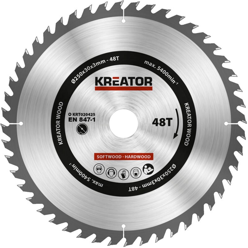 foto del prodotto kreator lama circolare in carburo 250 mm 48 denti