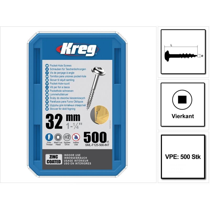 foto del prodotto kreg pocket hole viti per giunti da 32 mm 500 pezzi sml f125 500 eur 