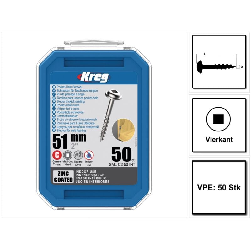 foto del prodotto kreg pocket hole viti per giunti da 51 mm 50 pezzi sml c2 50 