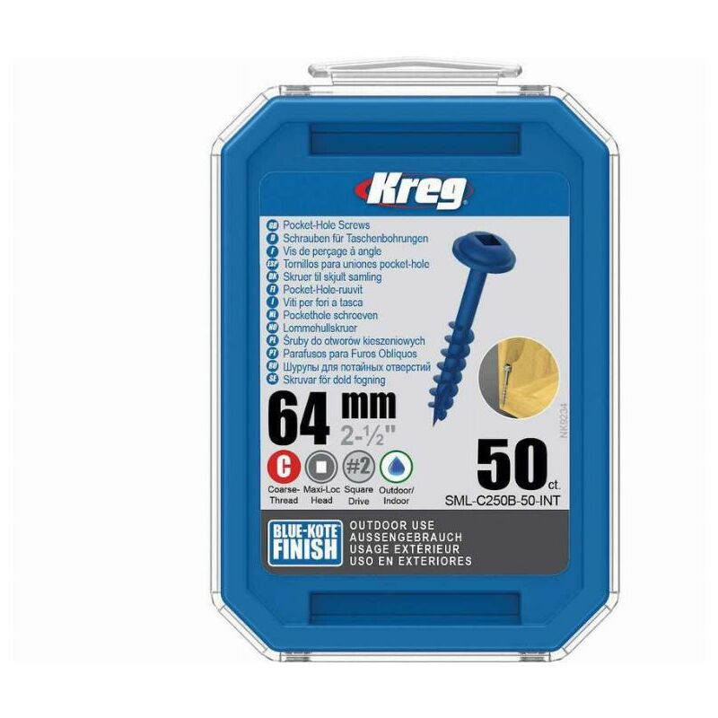 foto del prodotto kreg vite blue kote 64 mm con filettatura grossa confezione da 50 viti sml c250b 50 int