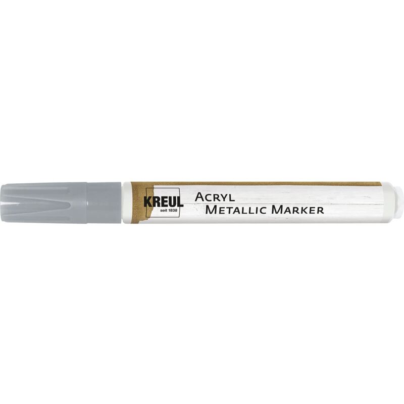 foto del prodotto kreul 46262 marcatore acrilico metallizzato medio, con punta a proiettile di circa 2 4 mm, argento, vernice acrilica permanente con effetto