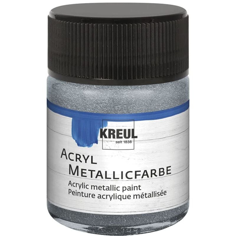 foto del prodotto kreul 77572 acryl vernice acrilica argento vaso di vetro 50 ml vernice a base d acqua, opaca e cremosa con un effetto metallico glamour si