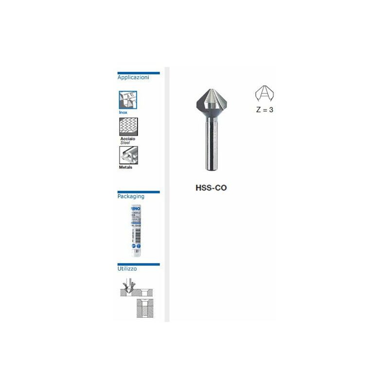 foto del prodotto krino 01261 fresa frese a svasare hss co din 335 c 90 z3 per inox