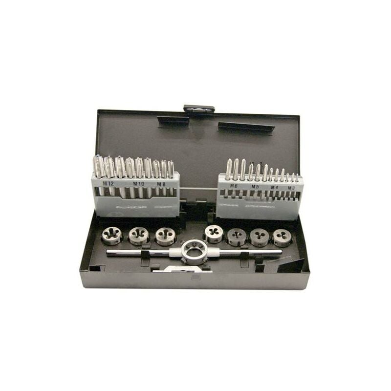 foto del prodotto krino assortimento a filettare hss g m3 m12 punte in scatola di metallo 30 pezzi