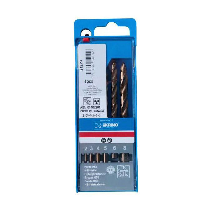 foto del prodotto krino punta trapano hss g step 01401 astuccio mm 2,0 8,0 cf pz 6 1 confezione