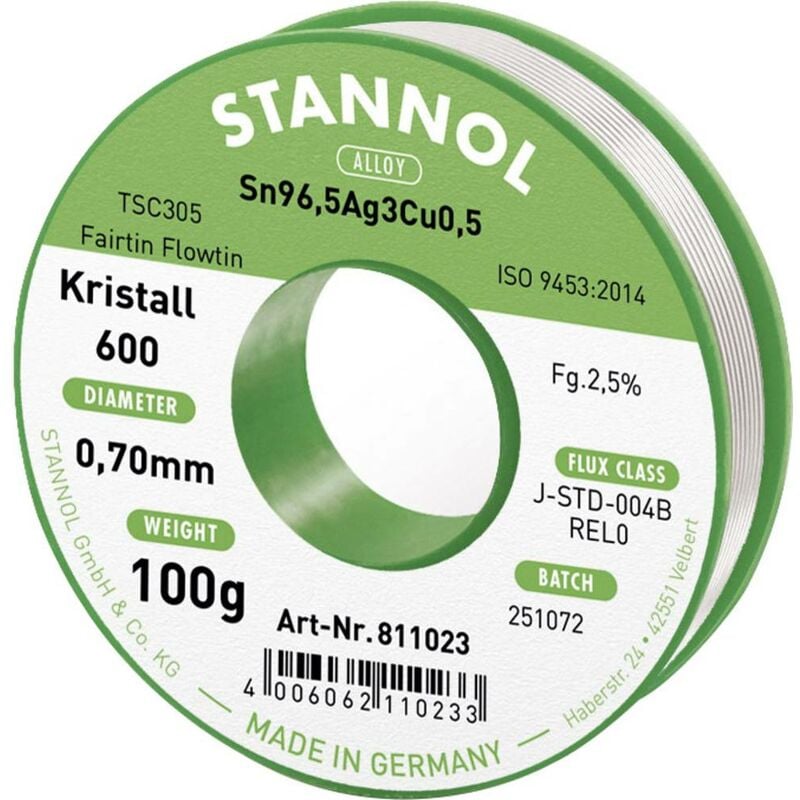 foto del prodotto kristall 600 fairtin stagno senza piombo senza piombo sn96,5ag3cu0,5 rel0 100 g 0.7 mm stannol